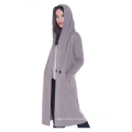 PK18A91HX 100% Pure Cashmere Long Coat Double Botton Full Length Overcoat with Hoodie